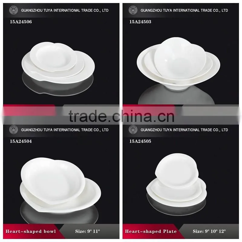 China restaurant supply wedding individualizing white heart shape soup plate, deep dish, deep bowl