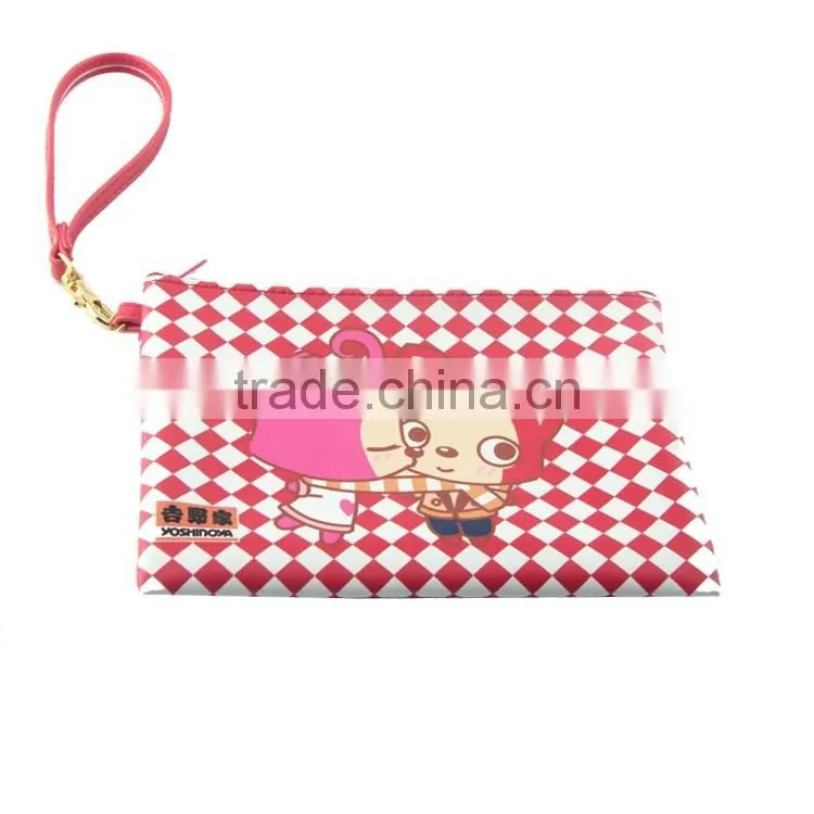 New Women Lady Cute leather Cosmetic Coin Cellphone Makeup Pouch Bag custom Pu Printing Wallet