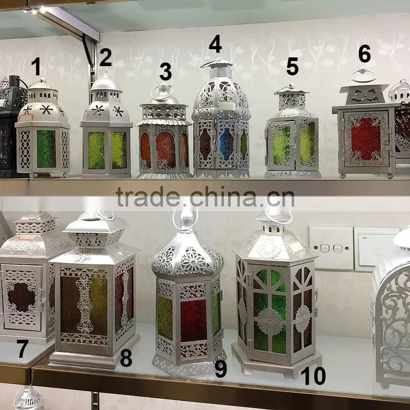 LDJ558 new arrival window display antique candle lanterns with color glass