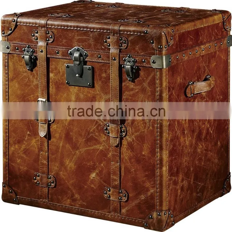 vintage Brazil imported top grain genuine leather retro trunk for torage function