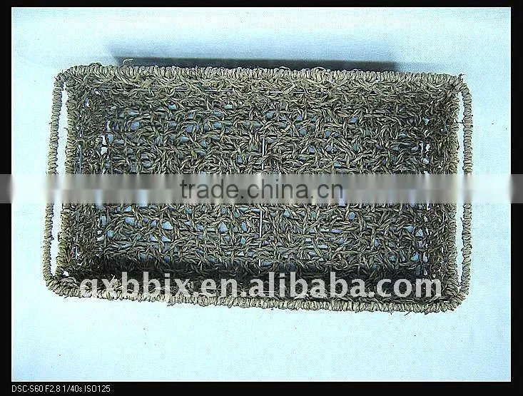Rectangle seagrass weaving iron frame large seagrass storage baskets