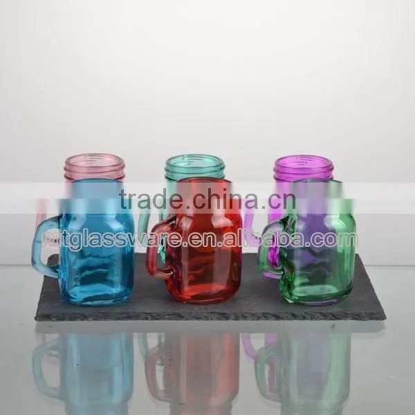 6pcs mini colorful mason jar glass with the handle
