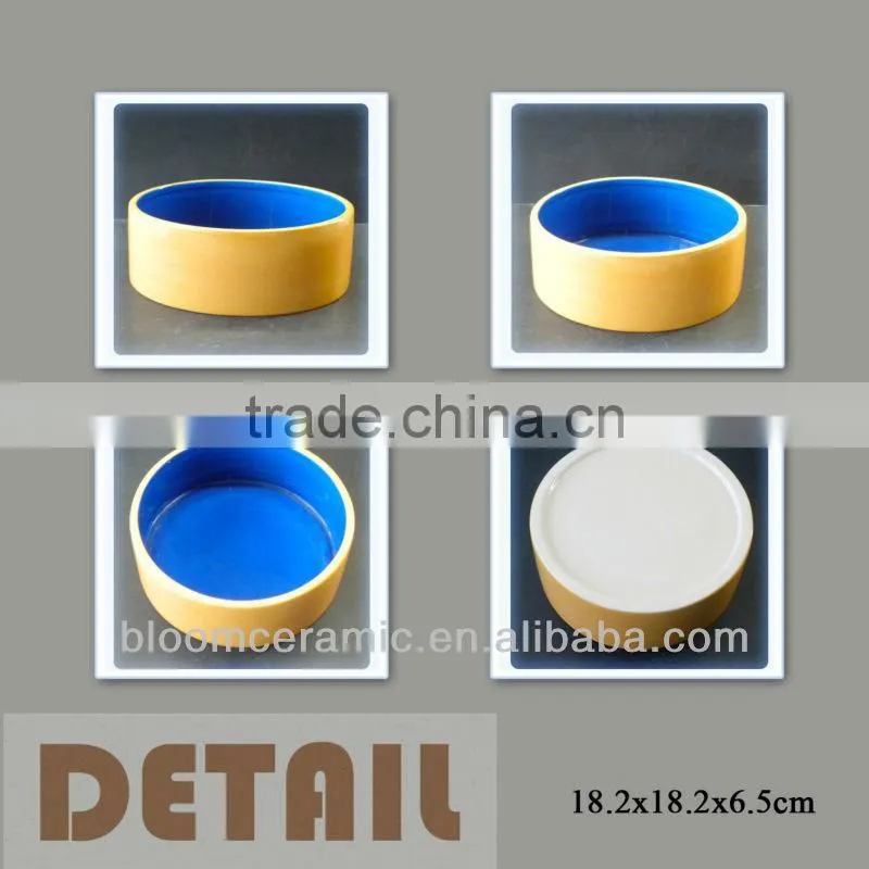 Insulated yellow porcelain dog food bowl