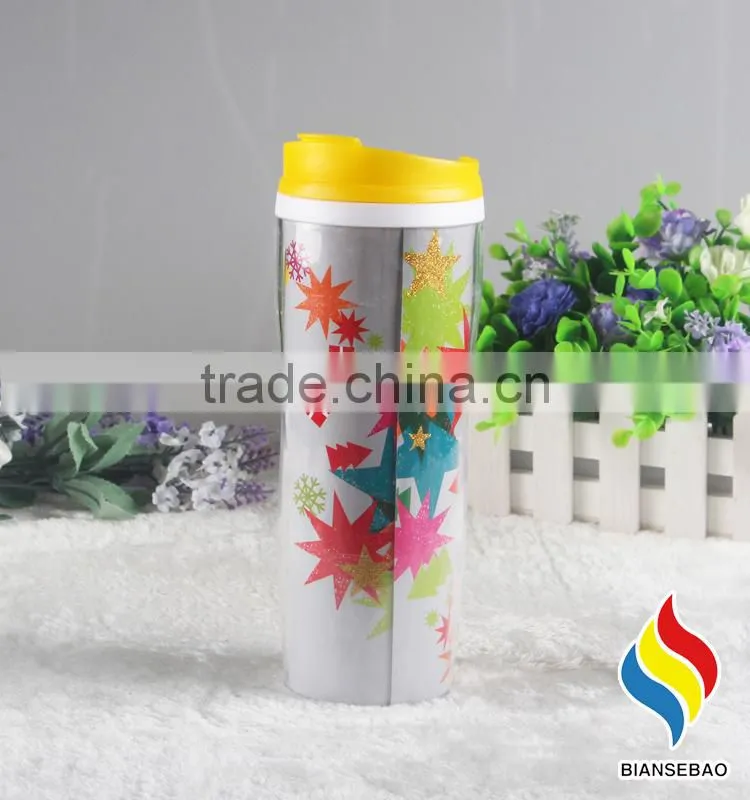 16oz PP plastic inner and PS outside insulated coffee travel mug