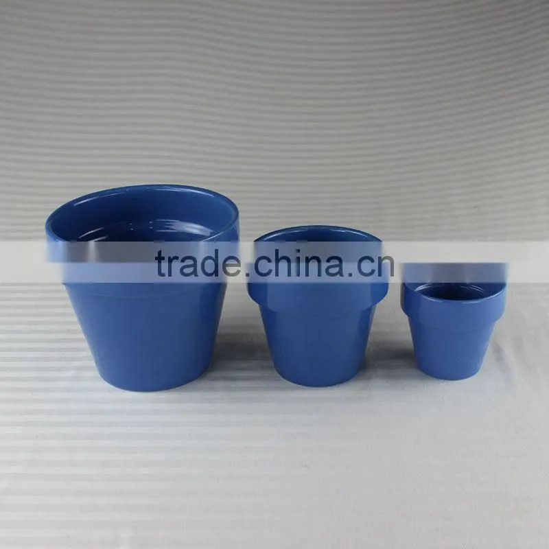 Ceramic Flower pot set of 3 pieces in Blue Color