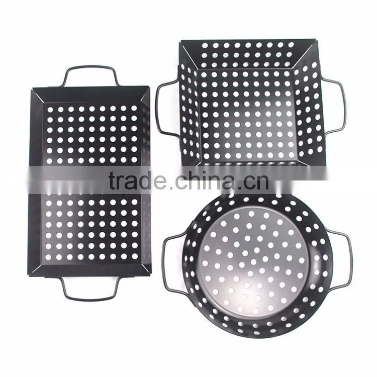 3pcs mini non-stick coated carbon steel custom design bbq accessory double handle grill