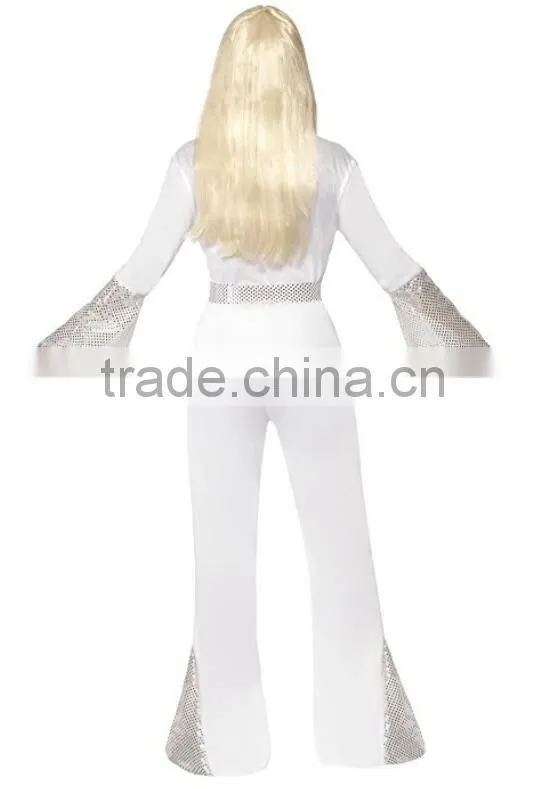 Wholesale Custom Women's halloween white top pants and belt 70's Disco Lady Costumes Adults