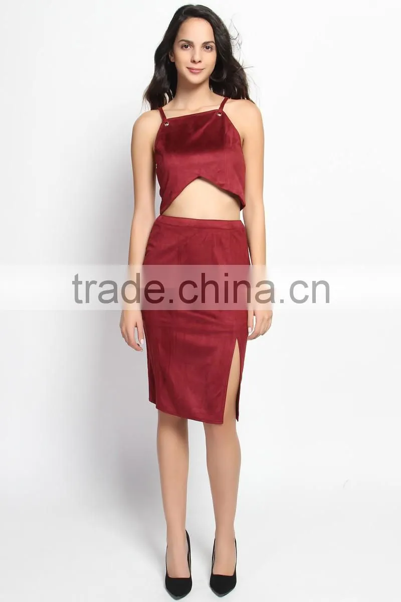 Mogan Faux Suede Eyelet Strap Tank Top Boho Sexy Bralette Cami Top