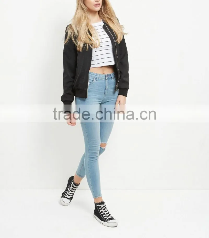 2016 Ladies Sexy White Ribbed Stripe Crop Top HST8040