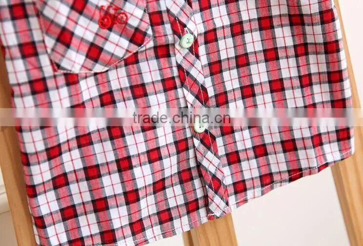 2015 Summer Boy's Short Sleeve Shirts Children Checked Shirts Latest Styles of Boys Shirt Blouse