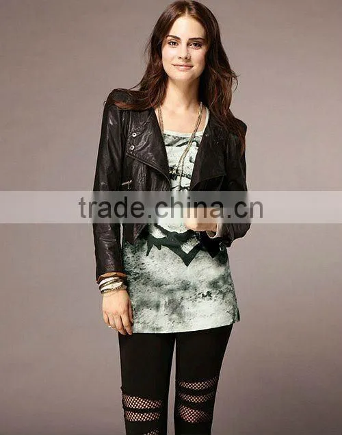 Inclined zipper PU casual jacket brown
