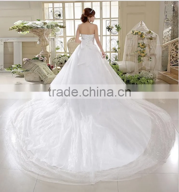 Manufacturers Wholesale Shiny Bride Wedding Dress 2016 New Puff Skirt Thin Towel Large Net Tailgate Harness