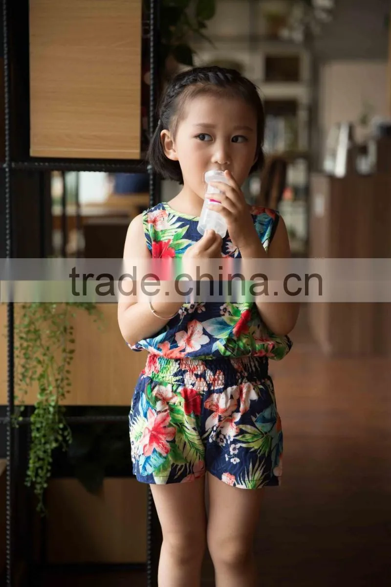 fashion girl sleeveless blouse and panty set 100% viscose blouse set for baby girl printed flower dress vacation cloth set