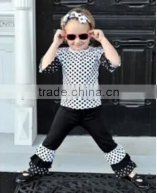2015 EasterNew Design fashion girl Cotton Outfit With Ruffles Kids Boutique long sleeve green Outfit Baby Clothes Set