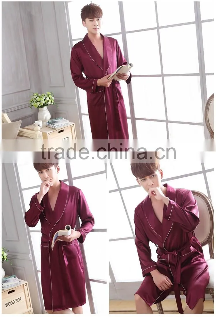 kimono silk robe satin men night robe pocket long belt white