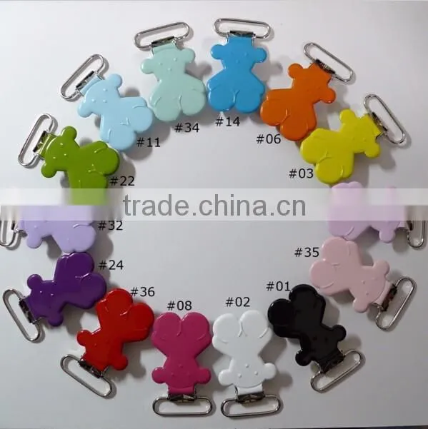 1" Bear Suspender Clips Enamel Pacifier Holder Clips