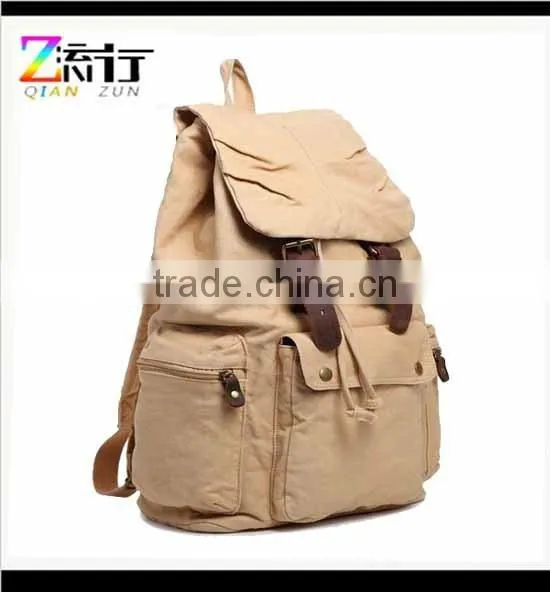 Hiking Camping Black Canvas Student Custom Woven Label Backpack