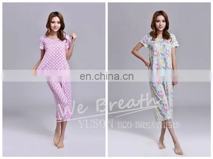 Apparel& Fashion Underwear& Nightwear Sleepwear& Pajamas Summer Bamboo Fiber Pajama Capri Set Women