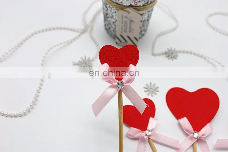 New Design Red Heart with Bow Wedding Birthday Cake Topper