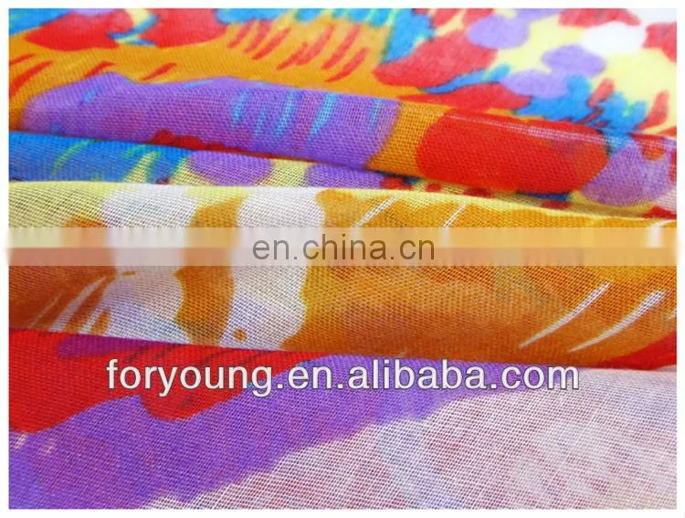 self fringe block printed voile scarf