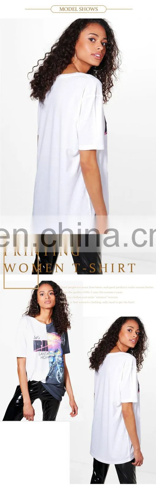 custom clothes oversized white women casual printed longline t shirt