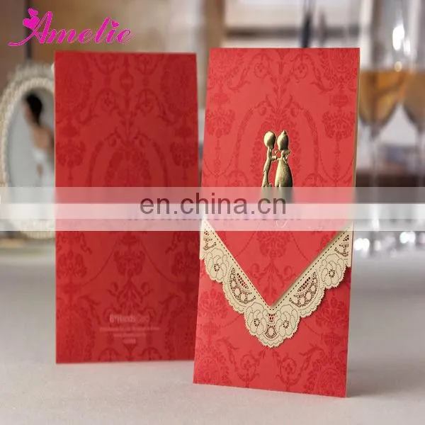 ACW2006 Red Handmde With Lace Wedding Invitation Luxury Invitation Card