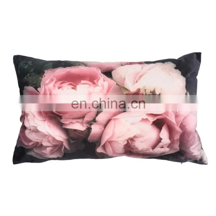 Wholesale 100% polyester velvet beautiful rose flower printed online backrest cushion cover set for wooden sofa