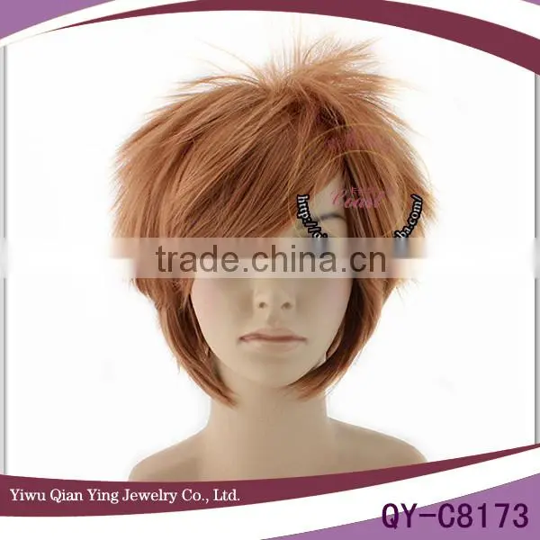 synthetic short brown cosplay short men wig
