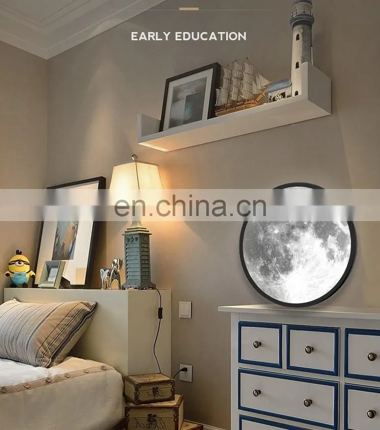 Decorative glass round Moon mirror with stand shelf for home table makeup mirror