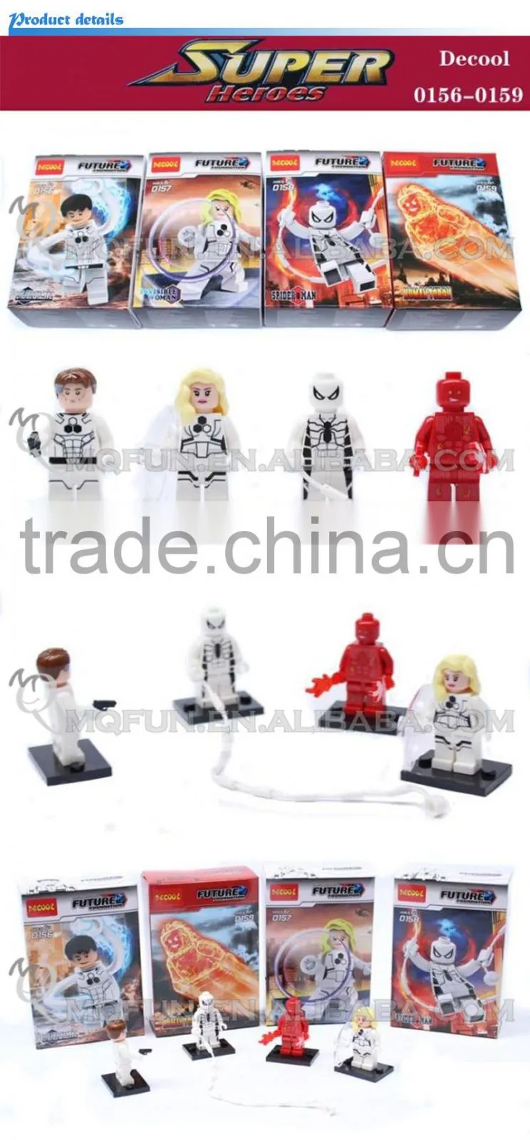 Mini Qute DECOOL 4pcs/set Marvel Avenger Fantastic Four The Thing building block action figure educational toy NO.0156-0159
