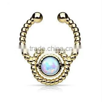 faux opal flax 316L surgical steel fake septum clicker nose piercing Body Jewelry