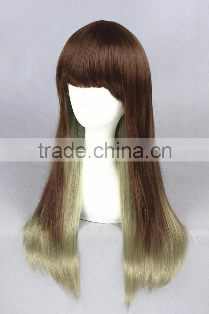 High Quality 65cm Medium Long Straight Blond&Green Mixed Lolita Wig Synthetic Anime Wig Cosplay Hair Wig Party Wig