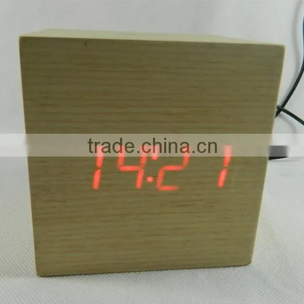 LED Wooden Digital Table Clock with Touch Function for Snooze