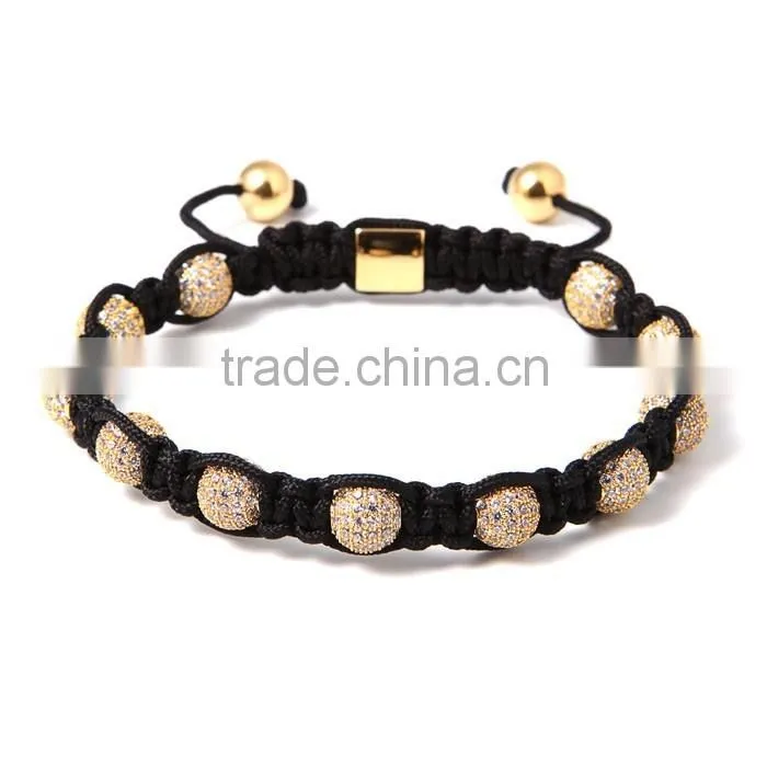 2016 Latest Design Vogue Jewellery Adjustable Charm Black Cord Bracelet Beads Bracelet With Diamond