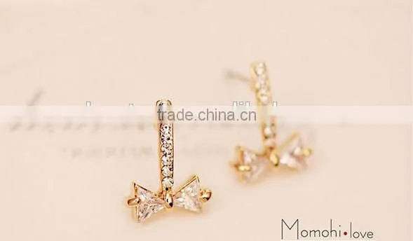 Bow Bridal Dangle Earrings Rose Gold Bow Earring Crystal Bow Jewelry Earrings