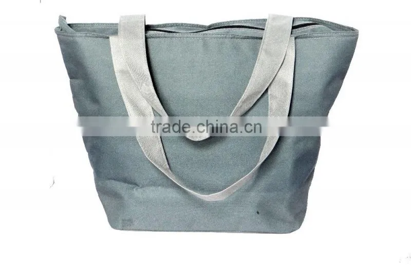 plain polyester shopping tote bag with soft long carry handle