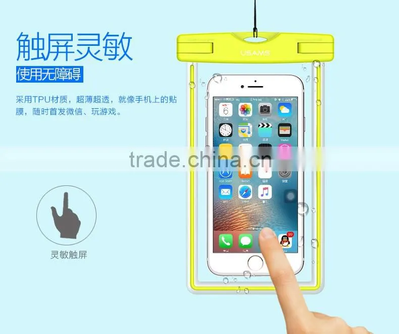 USAMS High quality TPU Glitter Waterproof bag For mobile phone below 5.5 inch 20M IPX8 Waterproof bag with armlet and strap