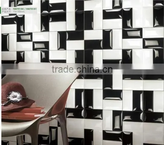 2016 new design black and white subway tiles 75*150mm