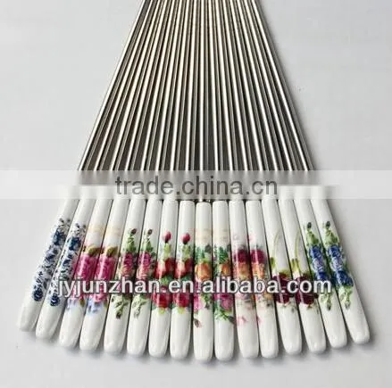 Korean stainless steel chopsticks with rose ceremic handle