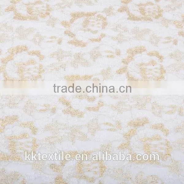 New arrival China supplier metallic thread embroidery in lace mesh fabrics
