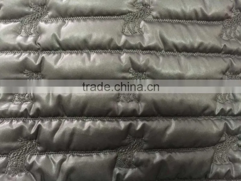Fashion polyester stripe embroidered thermal padded fabric with quilting for down coats/jacket