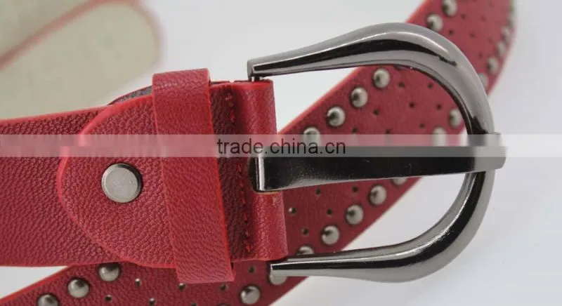 Women's porpular studded 35Mm PU leather belt with hematite buckle