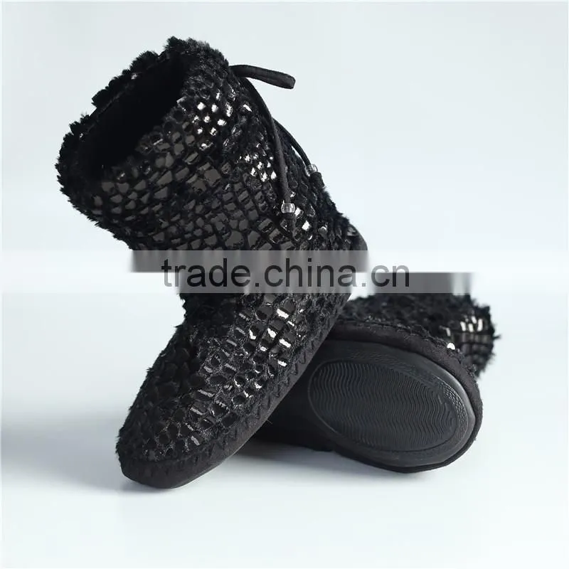 Ladies plush with shine print slipper boots