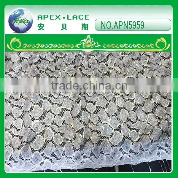 2015 new style nylon lace fabric print silver and golden