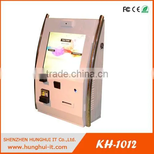 Wall mounted touch screen kiosk for store with cash acceptor and Barcode Reader
