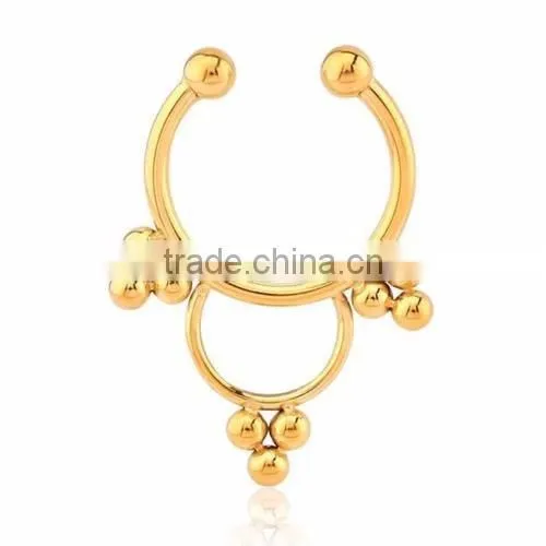 Gold PVD Coated Surgical Steel Fake Septum Clip On Non Pierced Nose Ring