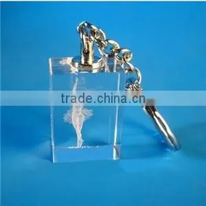Wholesale Beautiful 3D laser image crystal keychain for wedding gift, crystal key ring