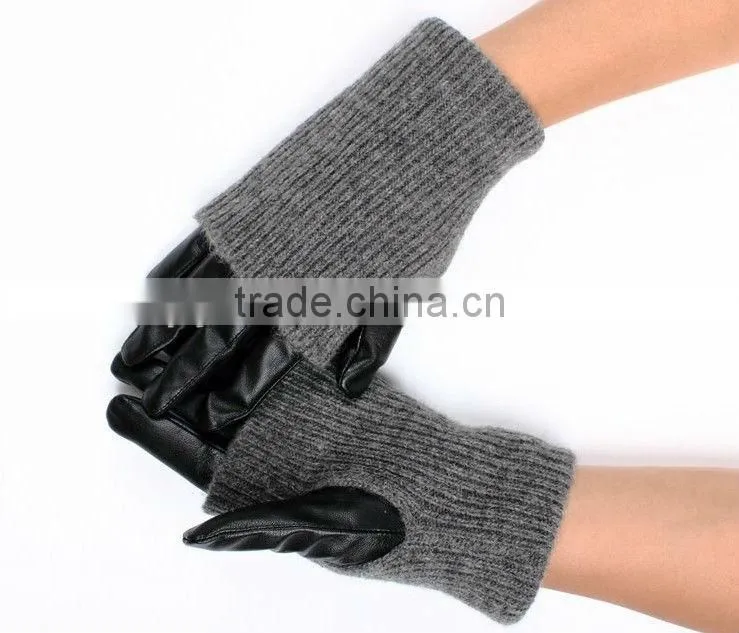Women opera long leather&wool Winter Warm driving gloves