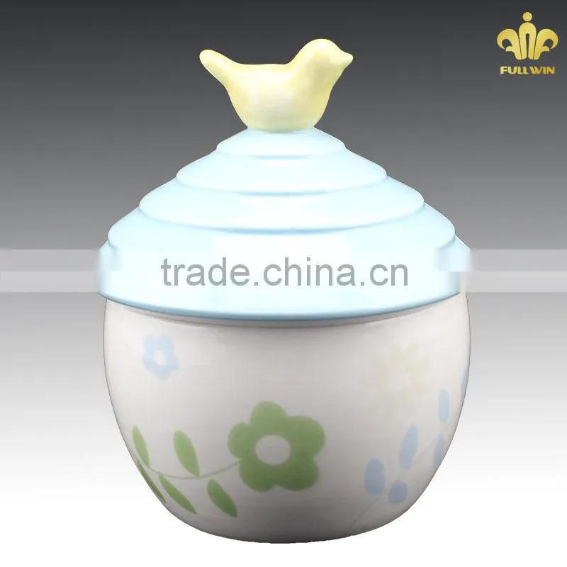 easter holiday ceramic jars with lids with bird decoraton