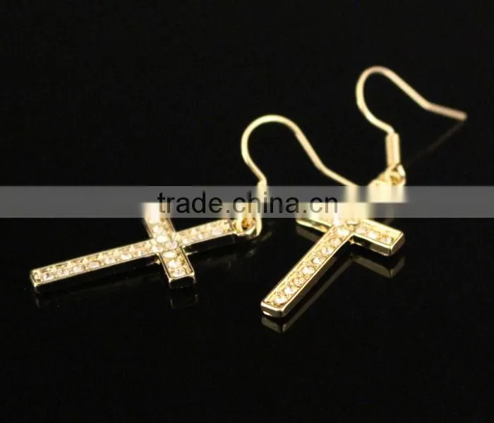 crystal gold cross dangle women earrings